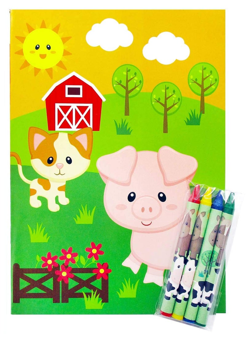 TINYMILLS Tiny Mills Farm Animals Coloring Books with Crayons Party Favors with 12 Coloring Books and 48 Crayons, Fun Barnyard Party Favors, Farm Animals Prizes, Favor Bag Filler, Barnyard Party Supplies - Image 4